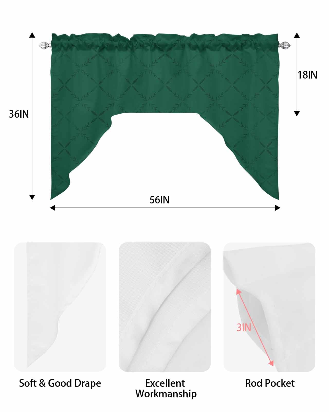 Amazon.com: Jolunifun Dark Green Swag Valance Kitchen Curtains