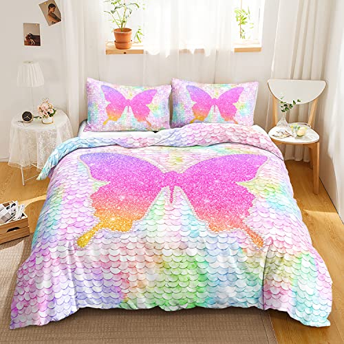 CVHOUSE Butterfly Duvet Cover Set - Twin Size, Butterfly Printed Comforter Set for Girls, Kids & Teens - 1 Quilt Cover, 2 Pillowcases