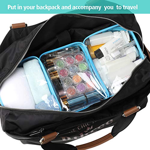 Image of Clear Makeup Bag, Packism Waterproof TSA Approved Toiletry Bag Quart Size Bag, Clear Makeup Bags with Zipper Travel Cosmetic Bag, Carry on Airport Airline Compliant Bag, 3 Pack, Blue