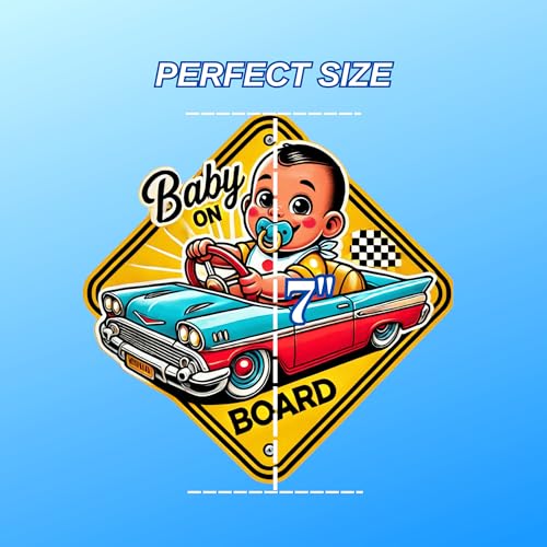 Image of SIGNS THAT POP Baby On Board Signs, Car Essentials - Baby On Board Sticker - 5 inch x 5 inch - Cute - Cartoon Safety Signs - Non Magnet - Durable Strong Adhesive (Classic Car)