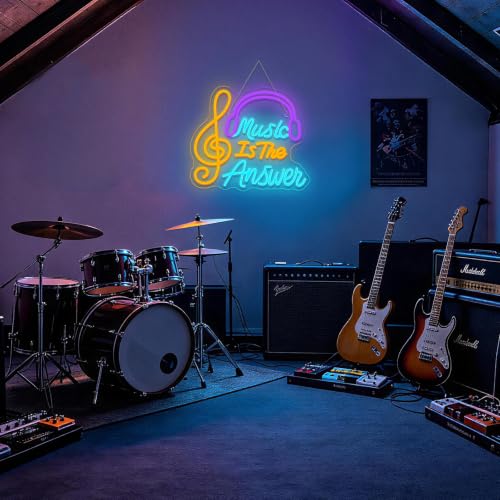Image of Music Neon Sign Rock Colorful Wall Light Gift for Music Studio Decoration