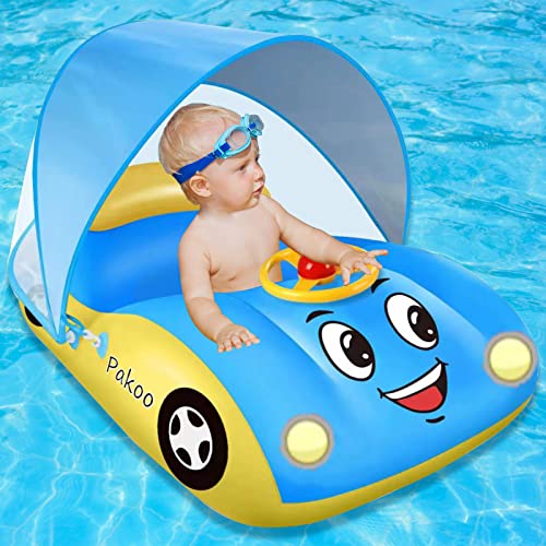 Baby Pool Float With Upf50+ Adjustable Canopy, Inflatable Baby Car Pool Float Boat Baby Swim Float Toddler Pool Float Kids Baby Float Toddler Floaties Infant Pool Float Toys For Baby 18-36 Months #TOP3