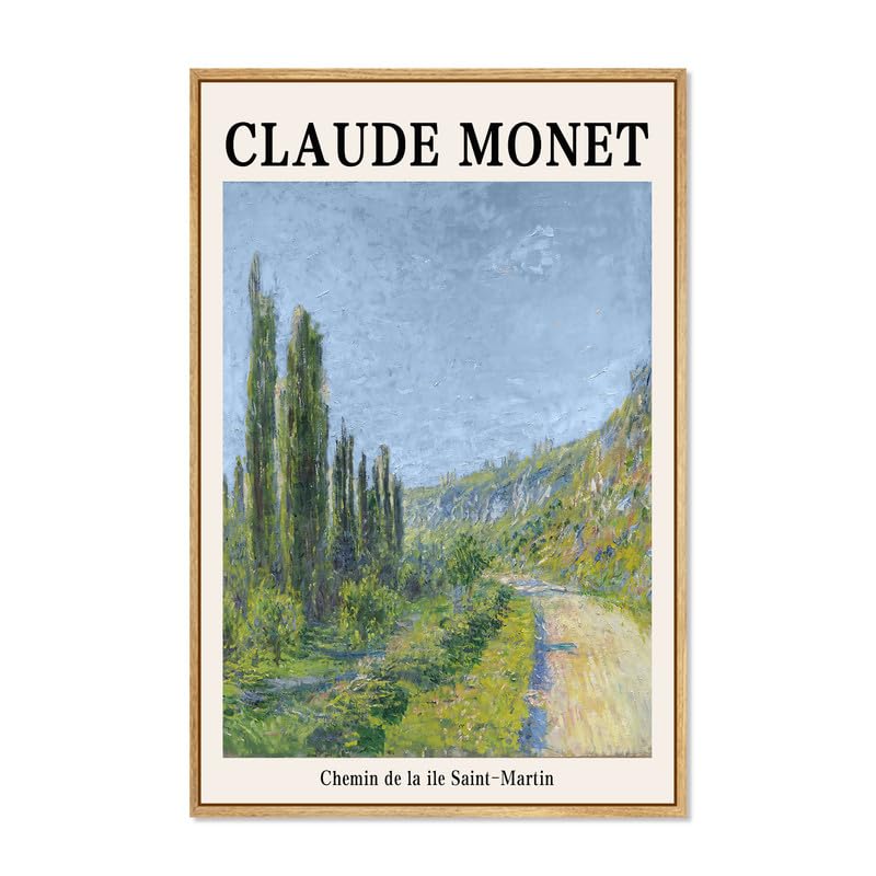 NARIA ART Monet Wall Art,Claude Monet Print Framed,Chemin de la ile Saint-Martin of Monet At Painting,Claude Monet Wall Decor for Living Room-12''x16''In Natural Framed