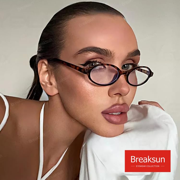 Breaksun Retro Small Oval Glasses for Women Men 90s Small Face Blue Light Eyeglasses Cosplay Y2K Fake Glasses (Tortoise)
