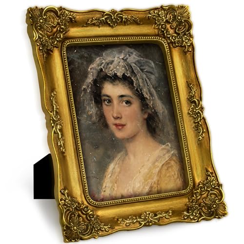 Image of Victorian Picture Frames 5x7 Gold Picture Frame Vintage Ornate | Tabletop or Wall Hanging, Real Glass