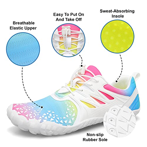 Xihalook Water Beach Swim Shoes For Women Quick Dry Barefoot Outdoor Hiking Running Shoes White Colorful, 7.5 Women/6 Men #TOP2