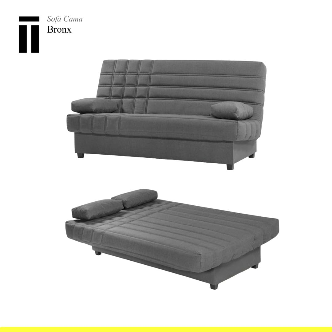 SHIITO | Modelo Bronx - Sofá Cama con Almacenaje con Apertura Clic-Clac | 100x193x100 cm | 2 Cojines Incluidos | Color Gris Oscuro | Resistente y Confortable