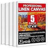 ESRICH Professional Linen Canvas Panels 12x16, 5 Pack Linen Canvas for Painting Primed Acid Free Blank Canvas Boards for Painting for Painters，Artists,