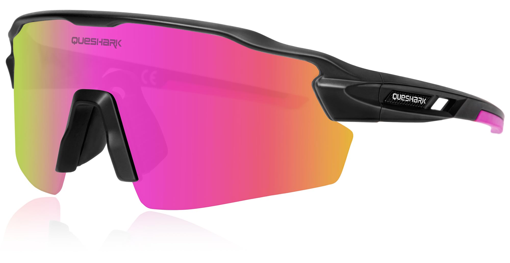 Queshark Gafas Ciclismo Polarizadas, Gafas Running Hombre y Mujer, UV400 con 4 Lentes Intercambiables, Gafas de Sol Deportivas para Ciclismo Correr Conducir