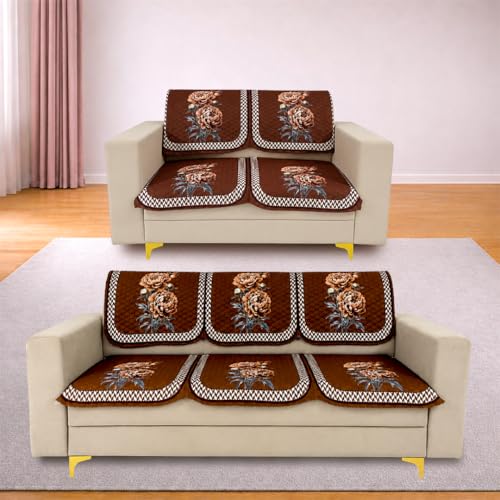 Image of Homerz 'Brooklyn Series' Premium Sofa Cover | Quilted Floral Design | Non-Slip Washable Sofa Protector | Soft Anti Slip Fabric (Ny Mustard, 5 (3+2) Seater, Seat Cover with Backrest)