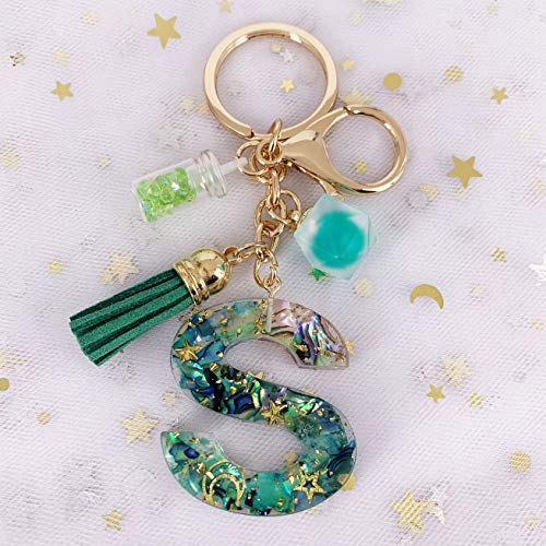Selovo Capital Letter S Keychain Alphabet Green Keychain For Handbag #TOP1