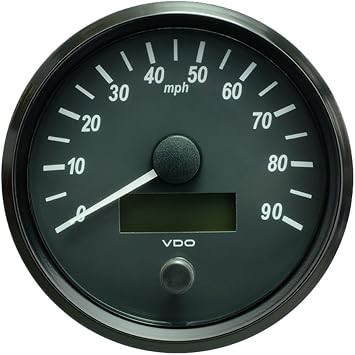 VDO SingleViu Speedometer Gauge, 90 MPH, 4 in., 12-24V, RGB LED Illumination, with Wire Harness