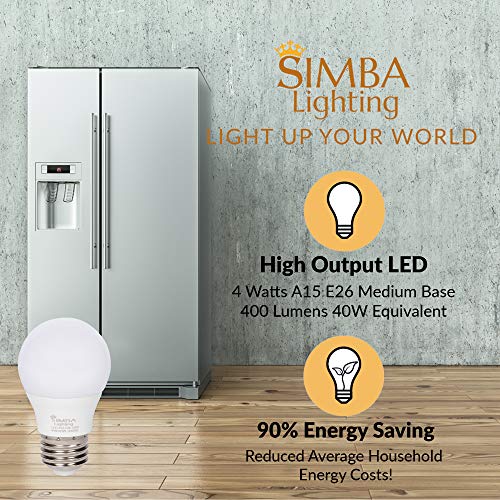 Simba Lighting Led A15 Refrigerator Light Bulbs (6-Pack) 4W 40W Replacement Small For Appliances, Freezers, Ceiling Fans, 120V, E26 Standard Medium Base, Frosted Cover, Not Dimmable, 5000K Daylight #TOP2