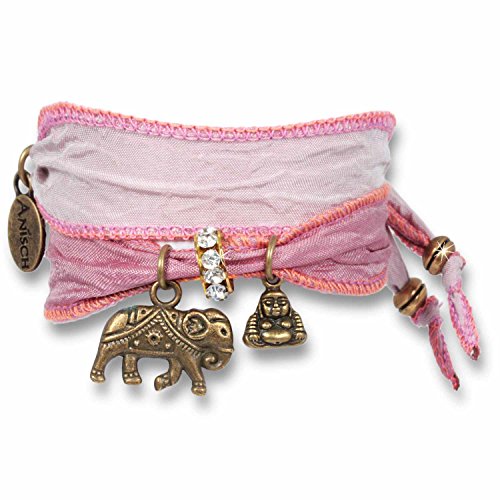 Anisch de la Cara - Donne Braccialetto - rosé Delight - Braccialetto Fortunato Joy & Happiness Realizzato con Sari Indiani - Articolo n 2210-d