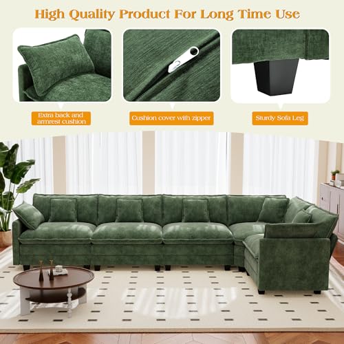 Image of 113.8 inch Modular Sectional Sofa,Cloud Couch for Living Room,Modern Deep Seat Sofa 5 Seater Chenille Fabric Comfy L Shaped Couches with Throw Pillows for Apartment