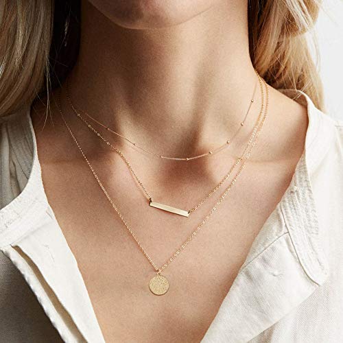 Fiusem Gold Layered Necklaces for Women, Dainty 14K Gold Plated Pendant Necklace and Choker Necklaces for Women3