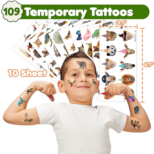 Generic Safari Animals Temporary Tattoos Realistic Wildlife Animal 109Pcs Jungle Woodland Zoo Wilderness Themed Tattoos For Kids Teens Adults Teachers Students Classroom School Prizes Rewards thumb #3