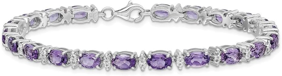 Diamond2Deal Sterling Silver Rhodium-plated Amethyst and White Topaz Bracelet for Mom