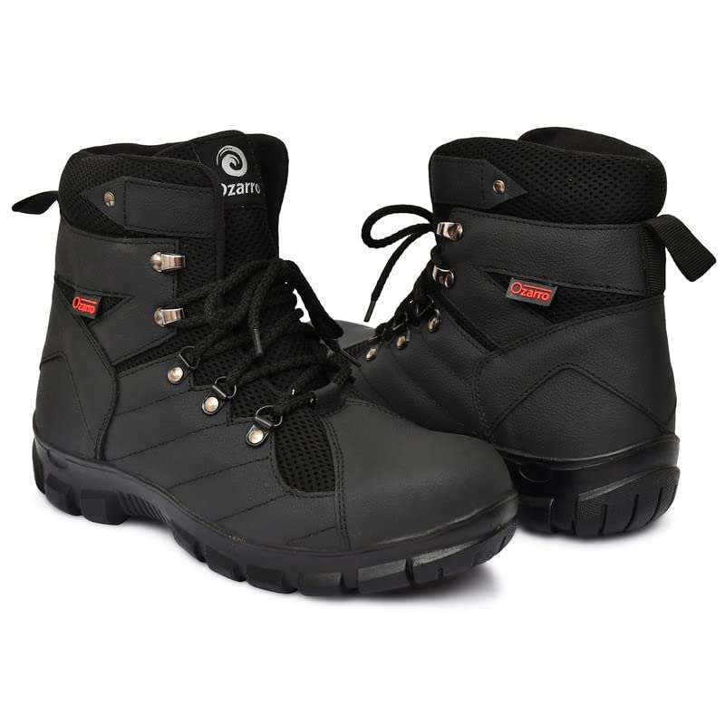 Image of Ozarro Mens Black Genuine Leather Steel Toe Safety Shoes (S4443)