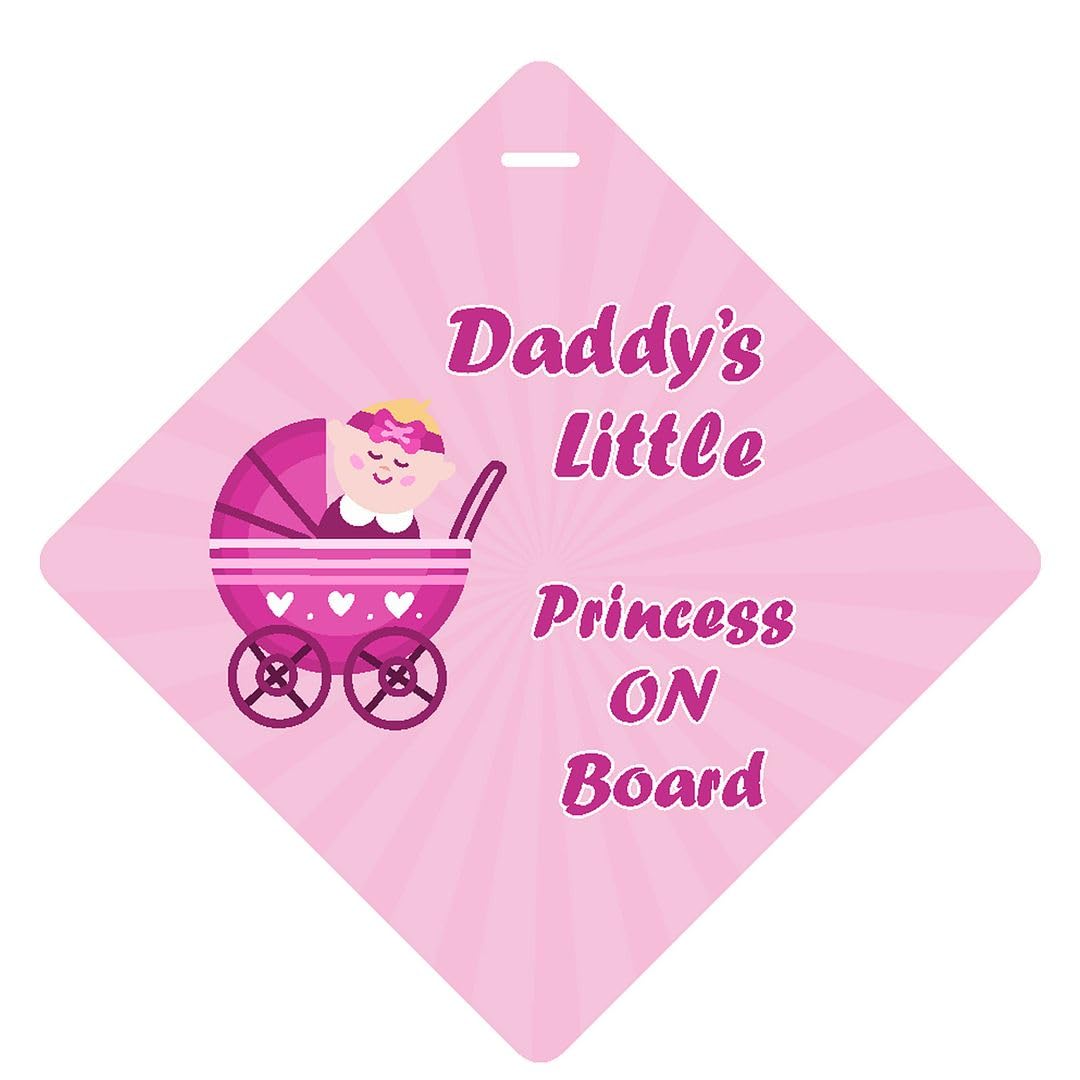 CVANU 2pcs Daddy's Little Princess on Board Laminated Kids Safety Vinyl Sticker with 2 Suction Cup for Car Drivers (6inX6in)_R1-1
