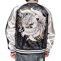 【美品】朧OBORO 九尾狐　桜　刺繍　スカジャン　Mサイズ　ブラック×ホワイト Amazon | [朧 OBORO] 朧 おぼろ 和柄 スカジャン メンズ 華鳥