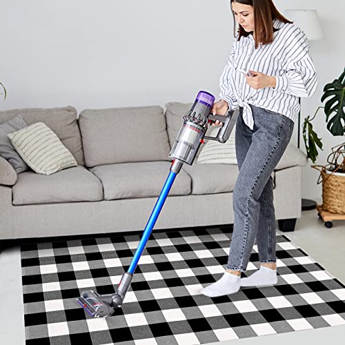 Buffalo Plaid X Rug Inch For Layered Hello Door Mats Washable Black And White Checked Outdoor Rugs Carpet Front Entryway (Black White, 48 X 72 Inch) #TOP1