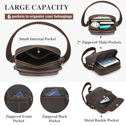 BAIGIO Genuine Leather Small Messenger Bag for Men Crossbody Shoulder Bag for Ipad Vintage Man Purse Satchel Daily Business3