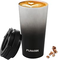 Vista 8 de Funkrin Taza de viaje de café con popote y tapa abatible, vaso aislado de 24 onzas con revestimiento de cerámica, taza de doble pared a prueba