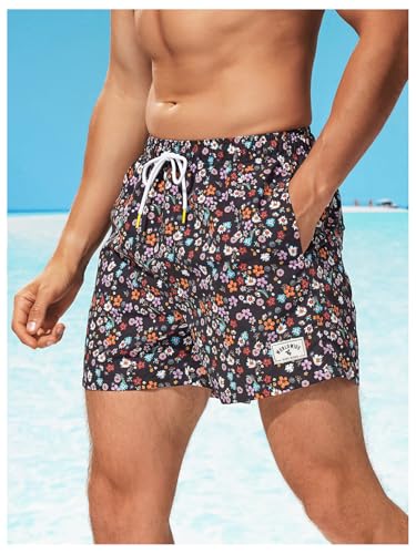 SHENHE Men's Floral Swim Trunks with Mesh Lining Hawaiian Swimming Shorts Bathing Suits2