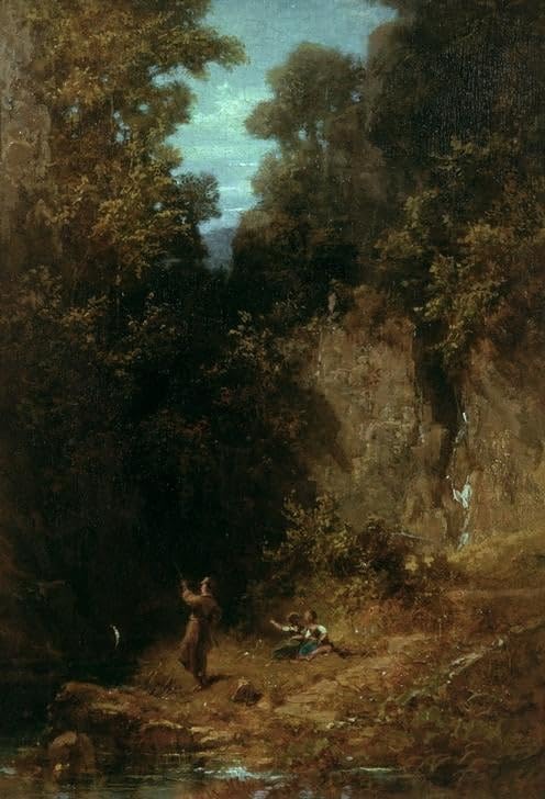 Impression prints toile le pêcheur de Carl Spitzweg affiche peinture murale salon 60x90
