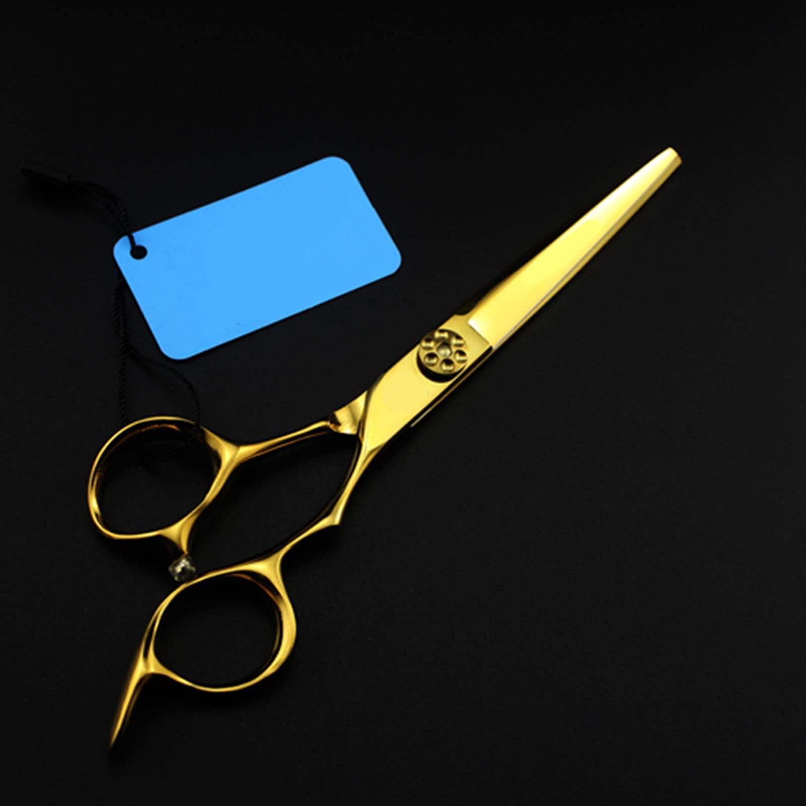 Tijeras de peluquería Profesionales Doradas, Juego de Tijeras pintadas para entresacar, barbero, Mango Grueso con Anillo Verde.