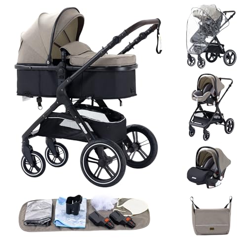 ALYIKOU Carrito Bebe 3 en 1, Carro Bebe 3 Piezas con Empuje Reversible de Dos Vías, Cochecito Bebe 3 Piezas con Estructura de Aleación Aluminio, Coche Bebe 3 en 1 Recién Nacidos,negro