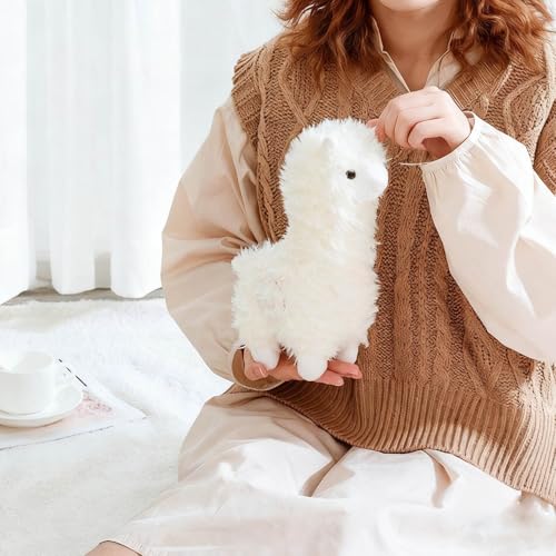 DvBCNMe Alpaka Kuscheltier Lama Kuscheltier Alpaka Geschenk, Kuscheliger Begleiter Für Wohnzimmerdekoration Und Entspannung, Weißes Alpaka Plüschtier 23 cm Weiches PP-Material