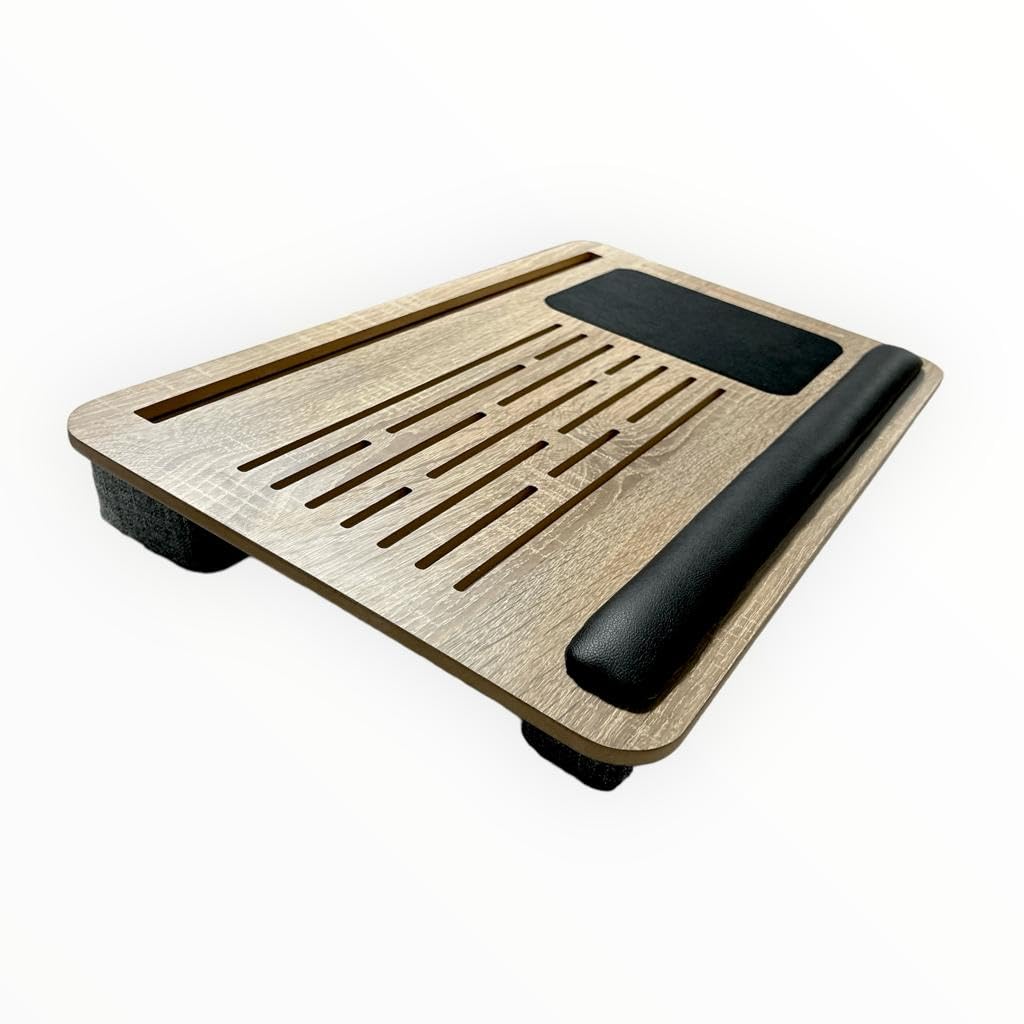 mahya® Laptop Table for Bed with Cushion, Laptop Cushion Lap Tray, Bed Table for Laptop: Ergonomic, Ventilation, Mobile Phone/Tablet Holder, Portable & Versatile (Light Wood Tone)