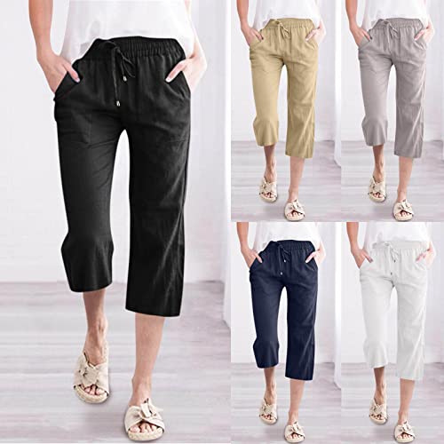 Pantalones de lino para mujer de verano informal para paseos y vacaciones de playa 2
