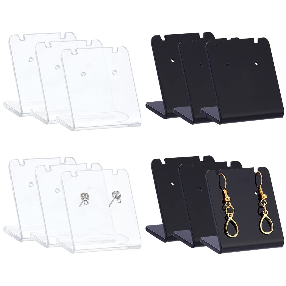 PH PandaHallPH PandaHall 12pcs Organic Glass Earring Holder, 24 Holes Mini Earring Display Rack Clear Ear Stud Holder Earring Stand Mini L-Shape Ear Studs Tray for Jewellery Dangling Slant Display,Black and Clear