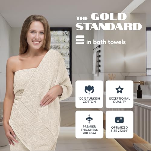Image of White Classic Luxury Bath Towels Set of 4 Large - 700 GSM Cotton Ultra Soft Bath Towels 27x54 | Highly Absorbent and Quick Dry | Hotel Towels for Bathroom Luxury, Plush Shower Towels, Ivory