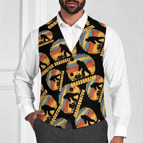 Lawn-Mowing Grassquatch Bigfoot Men's Suit Vests Business Formal Dress V-Neck Waistcoat Tops with 2 Pockets2