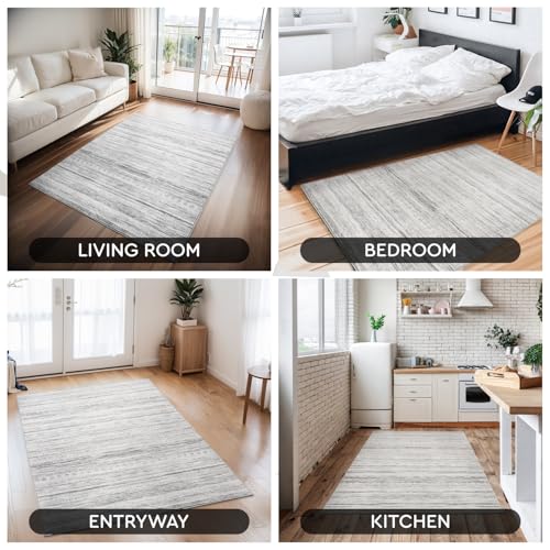 Small Area Rug-2x3 Entryway Rug Non Slip Washable Low Pile Indoor Door Mat Neutral Distressed Boho Moroccan Entrance Rugs Carpet for Bedroom Kitchen Powder Room Front Porch Bathroom, Grey