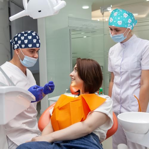 Image of Unittype 4 Pcs Nurse Caps for Women Nursing Working Caps with Button and Sweatband Adjustable Elastic Scrub Hats for Dentist