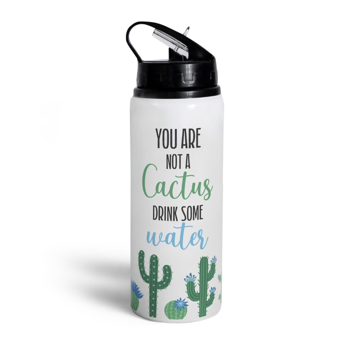Indigifts Sipper Water Bottle Yor are Not A Cactus Printed Aluminium 750 ml| Bottle for Office Use| Bottle for Kids| Water Bottle for Gym| with a Hook to Hang (Pack of 1| White)| Birthday Gift Set