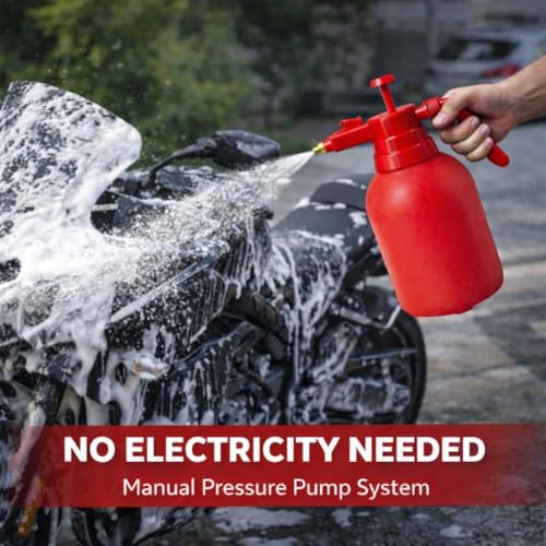 Image of MIKANIX Manual Pressure Spray Bottle for Gardening & Cleaning | Hand Pump Water Sprayer with Adjustable Nozzle | Multipurpose Plant Mister for Indoor & Outdoor (2L, RED)