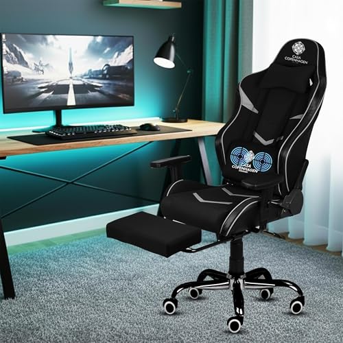 Image of Casa Copenhagen Designed in Denmark,High-Back Italian Leather Gaming Ergonomic Chair with Advanced Mechanism & Electric Back Massager, Memory Foam Seating & Multi Function Arm-Rest - Black & Black