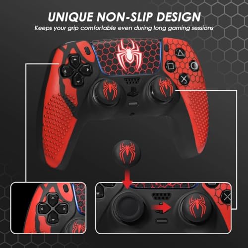 Image of Meyaar Anti-Slip for PS5 Controller Skin, PS5 Controller Accessories, Non-Slip Silicone for PS5 Controller Cover Case with Thumb Grip Gaps, Touch Pad Sticker and Cover Wrap (Pack of 1 (Grid))