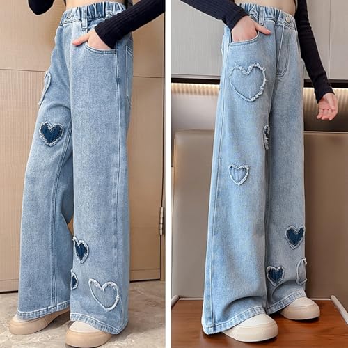 Stylish Girls Casual Wide Leg Jeans with Pockets Elastic Waist Design Lightweight Denim Pants for Everyday3