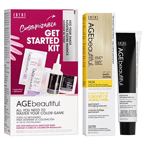 Image of AGE beautiful Permanent Hair Color Cream, 100% Gray Coverage Hair Dye with Biotin Anti-Aging Formula for Fuller, Thicker Hair, Professional Salon Quality
