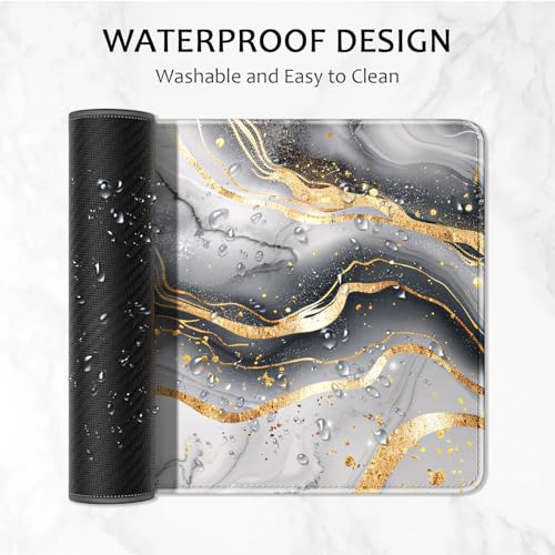 Image of Auhoahsil Desk Mat, Ultra Large Mouse Pad, XXL Gaming Mousepad, Pretty Desk Pad, Big Extended Full Size Desktop Desk Matt for Keyboard, Laptop & Computer, 35.5 x 15.7 in, White Gray Marble