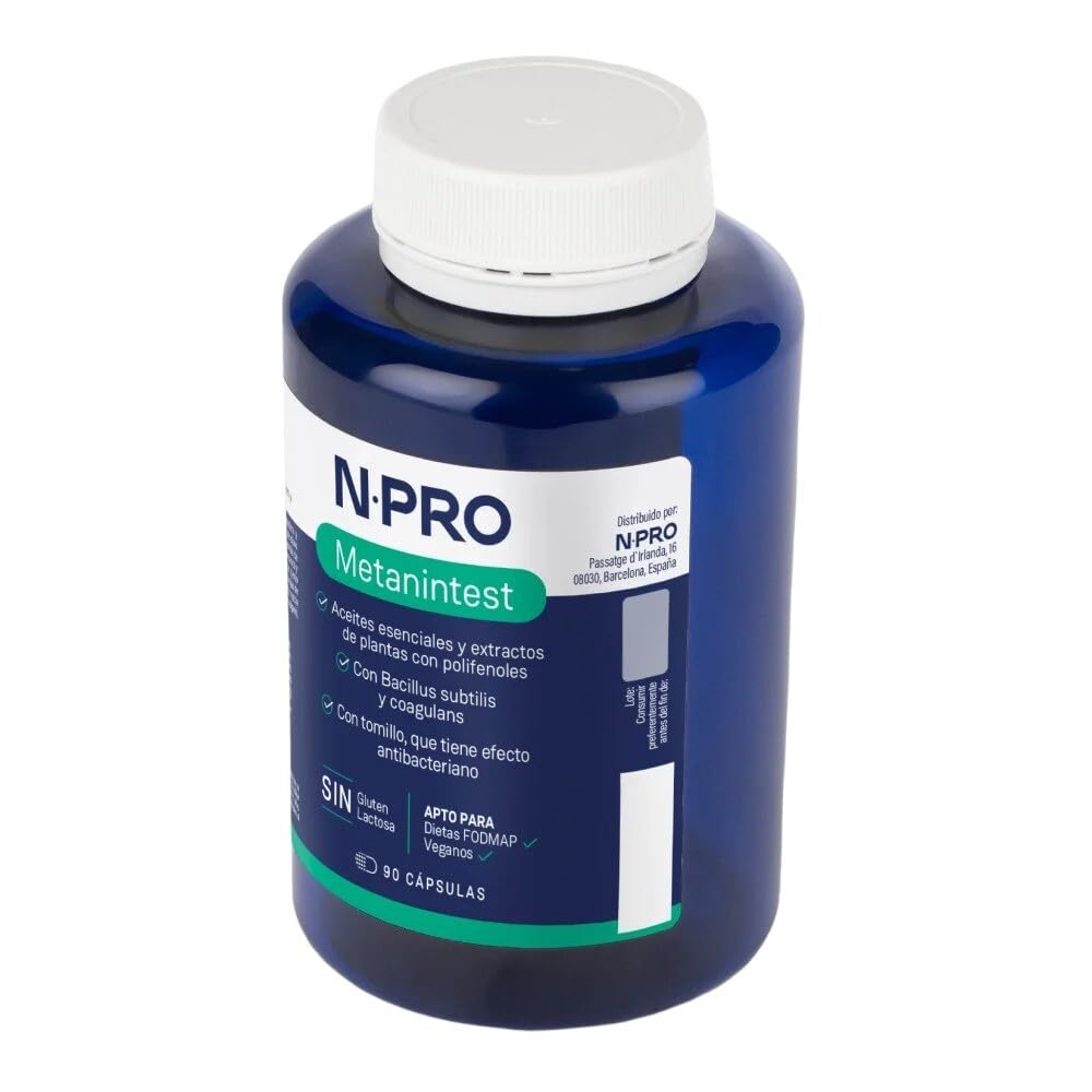 NPro SALUD INTESTINAL Metanintest 90 Cápsulas – Suplemento con Welltan Complex, Orégano, Tomillo y Probióticos Bacillus – Ayuda frente a Sobrecrecimiento IMO/SIBO y Mejora Tránsito Intestinal