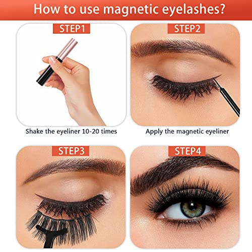 Image of Batfield 3 Pairs of False Eyelashes Magnetic with Eyeliner and Tweezer, 3D Natural Mixed Style magnetic Lashes, Reusable Magnetic Eyelashes for women(Style 2)
