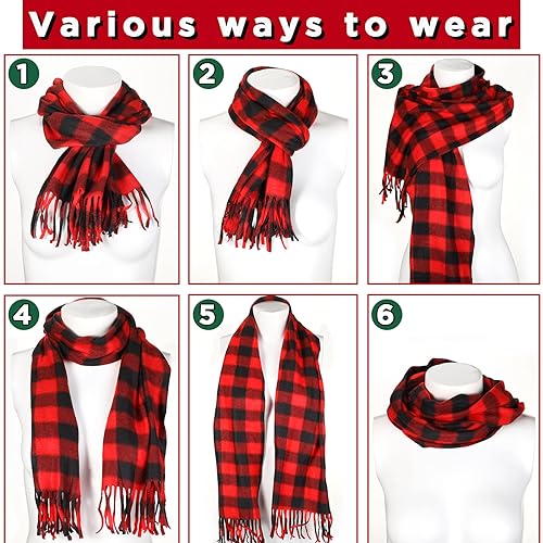 Chuarry 36 Pcs Christmas Buffalo Plaid Scarves Bulk Fringe Red and Black Big Grid Long Shawl Tassel Edge Winter Warm Check Large Pashmina Men Women's Cold Weather Scarves and Wraps4
